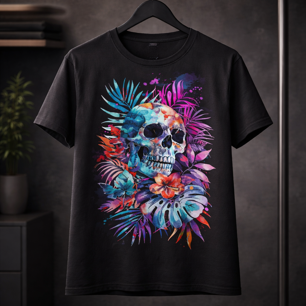 Blue & Pink Skull - T Shirt