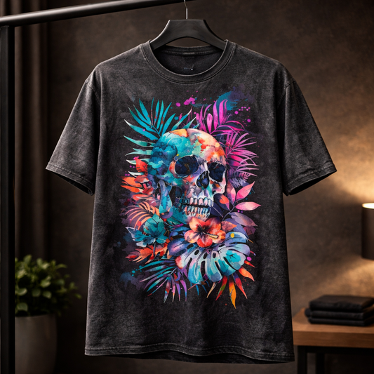 Blue & Pink Skull - T Shirt