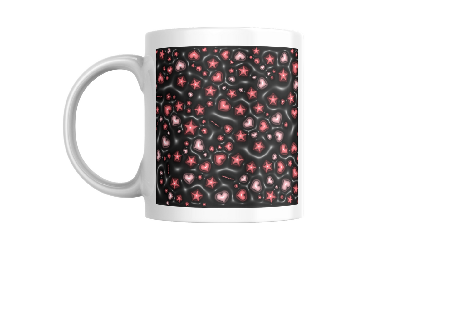 3D Effect Black With Hearts - Mug