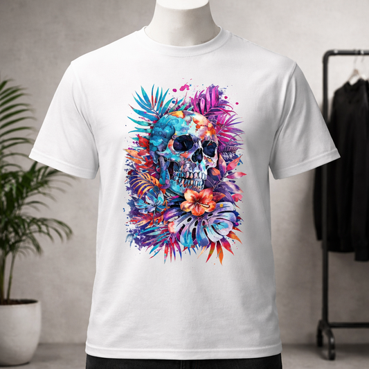 Blue & Pink Skull - T Shirt