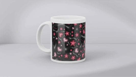 3D Effect Black With Hearts - Mug