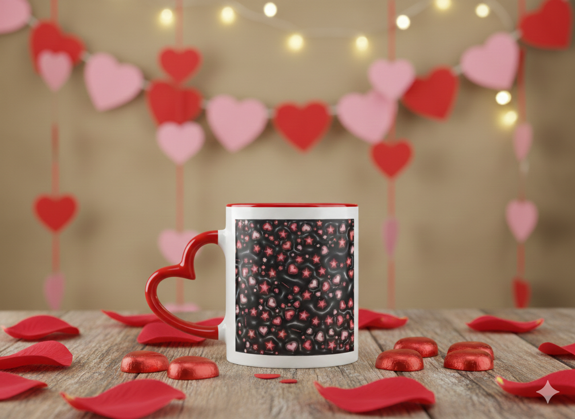 3D Effect Black With Hearts - Mug