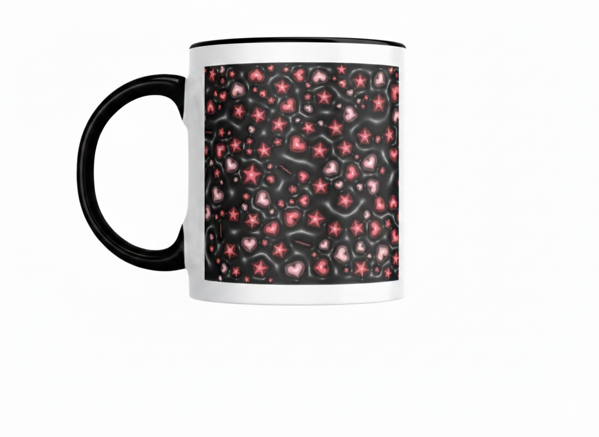 3D Effect Black With Hearts - Mug