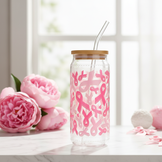 Breast Cancer Bow - Glass Tumbler