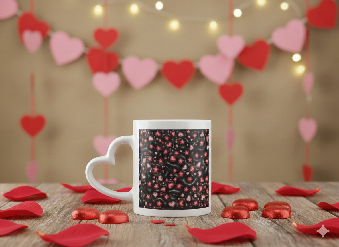3D Effect Black With Hearts - Mug