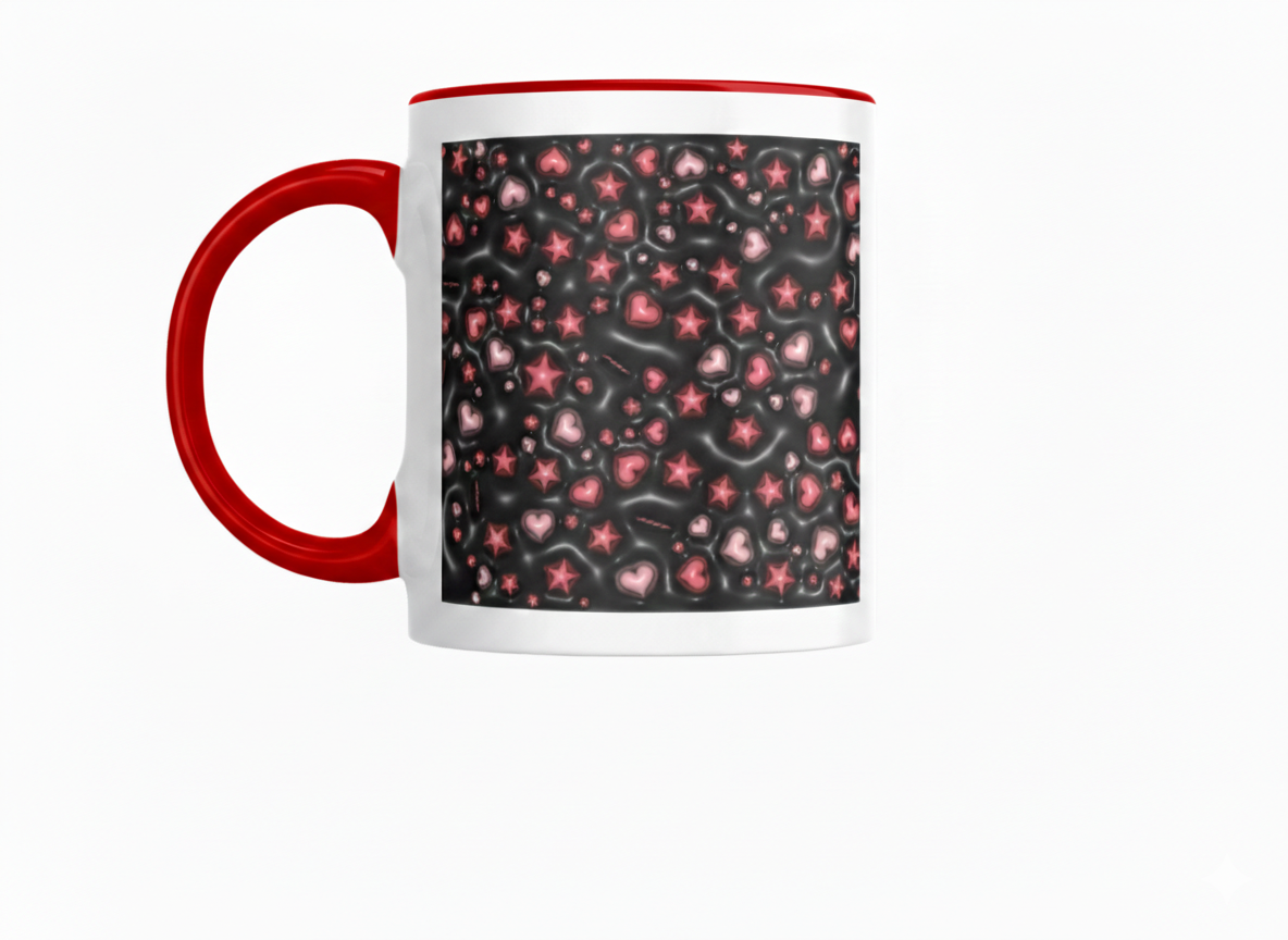 3D Effect Black With Hearts - Mug