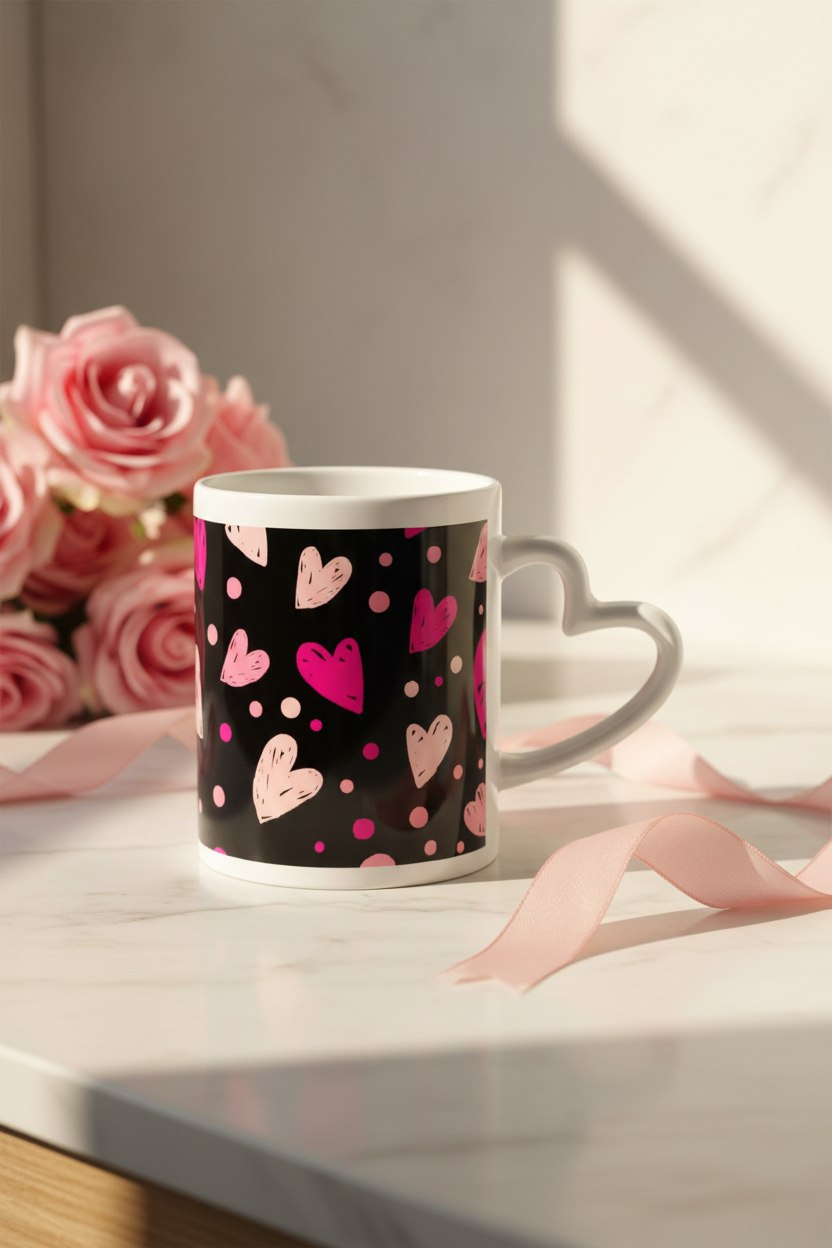Black With Hearts - Mug